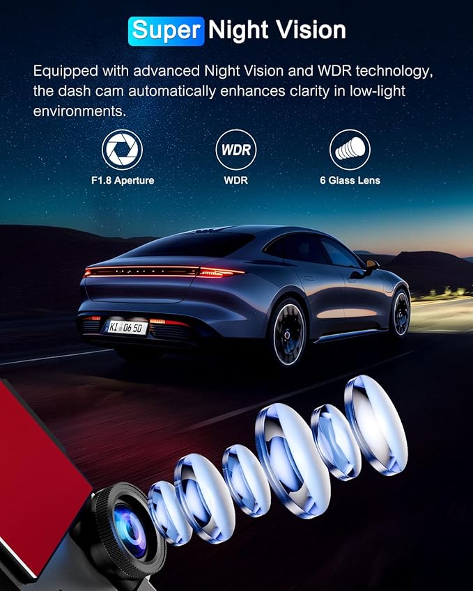 Dash Cam Front and Rear 5GHz WiFi Dashcam with CPL, 4K+1080P Dual Dash Camera for Cars, 3.69" IPS Screen Dashcam with 64GB SD Card, App Control, 24H Parking Mode, Super Night Vision, Loop Recording