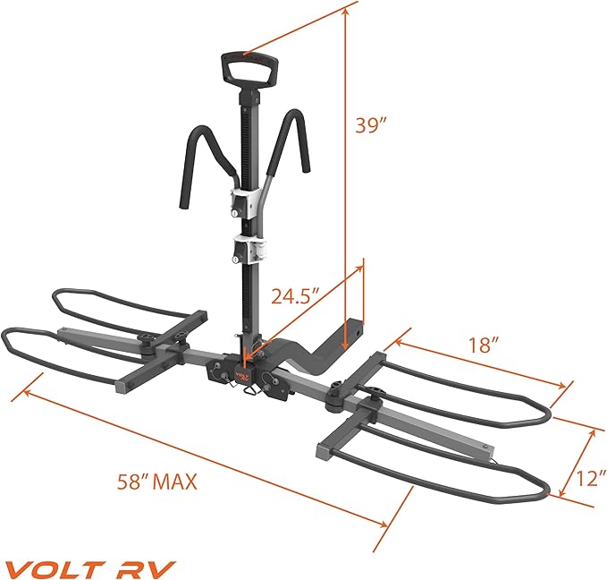 HYPERAX Volt RV -RV Approved Hitch Mounted 2 E Bike Rack Carrier for RV,Camper,Motorhome,Trailer,Toad with 2" Tow Hitch Receivers - Up to 2X 70lbs eBikes with Up to 5" Fat Tires