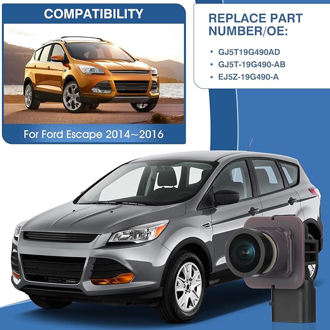 Rear View Backup Reverse Camera Compatible with Ford Escape 2014 2015 2016, Safety Parking Back Up Assist Camera OE Number GJ5T19G490AD GJ5T-19G490-AB EJ5Z-19G490-A