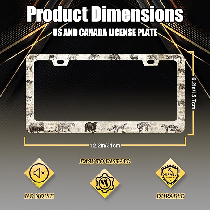 Animals License Plate Frame Bear Deer Horse Tiger License Plate Holder Stainless Steel Funny Design with 2 Holes and Screws 12.3" x 6.3"