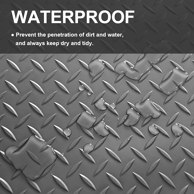 Garage Floor Mat 2.8mm Thickness PVC Garage Flooring Roll Diamond Plate Floor Mats for Garage, Workshop, Gym, Golf Cart Parking or Trailers (Grey, 7.5 x 17 FT)