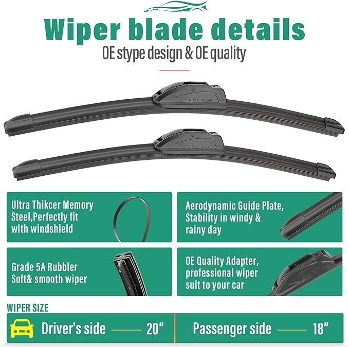 20" 18" 10" Windshield Wiper Blades Replacement for Ford Escape Mercury Mariner 2005 2006 2007 Premium All Weather Front Rear Wipers Set - OEM Quality (Pack of 3)