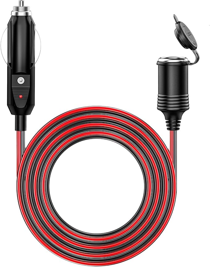 KEWIG 12/24V Car Cigarette Lighter Extension Cord - 13FT Cigarette Lighter Plug Cable- 16AWG Heavy Duty Extension Cable with 15A Fuse and LED Indicator