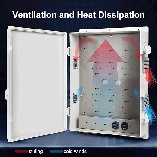 Outdoor Electrical Junction Box with High Power Outlet, ABS Water Resistant Enclosure with Internal Mounting Panel & Hinged Cover. (18.1" H* 12.6" L* 4.3" W & Outlet)