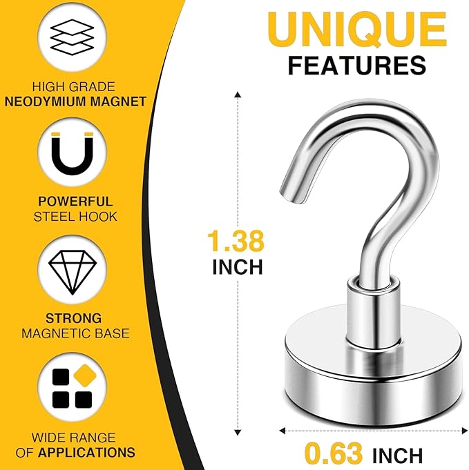 DIYMAG Magnetic Hooks, 30lbs+ Magnet Hook 2025 Cruise Cabin Ship Essentials Heavy Duty Strong Magnets Refrigerator Fridge Hanging for Classroom Beach Vacation Kitchen Grills Home 60 Pack