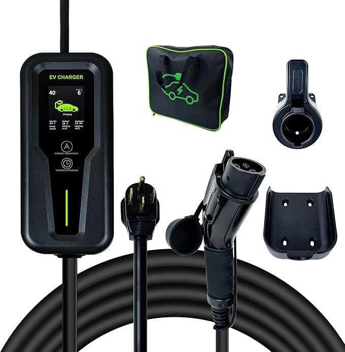 Level 2 EV Charger 40Amp, 240V, NEMA 14-50 J1772 Connector and 25 ft Cable,Portable Electric Vehicle Charging Stations with LCD Screen-1PC