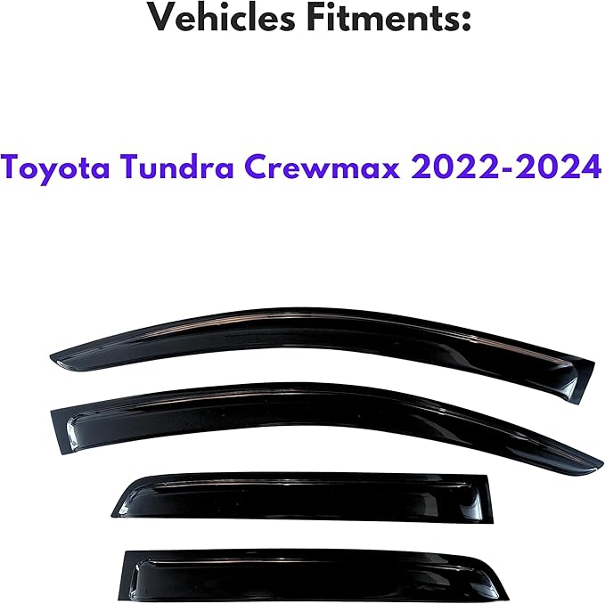 KPY Window Visor Compatible with 2022-2024 Toyota Tundra Crewmax, 4PC Rain Guard Side Window Vent Deflectors Tape-On Style, 2022 2023 2024 (Crewmax Only)