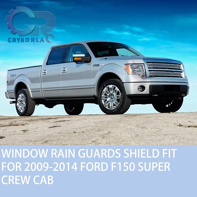 Rain Guards Window Visors Fit for 2009-2014 Ford F150 SuperCrew Cab Truck, Outside Mount Sun Shade Window Vent Deflectors,Smoke Tinted Side Window Vent Visors 2010 2011 2012 2013