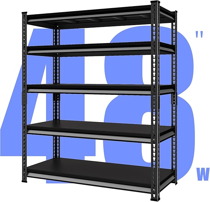 48" W Garage Shelving Heavy Duty, 3000LBS Loads Shelving Units and Storage Racks, 5-Tier Metal Garage Storage Shelves, Industrial Utility Shelf,48" Wx24 Dx78 H
