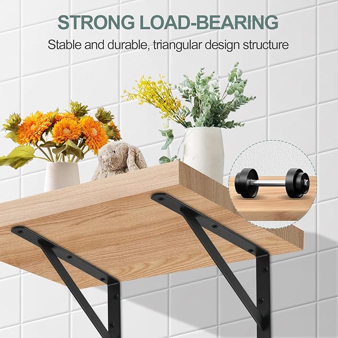 4 Pack L14 x H 10" Black Heavy Duty Shelf Brackets with Screws Metal Shelf Brackets Shelf Support Angle Brackets for Shelves L Brackets Heavy Duty Floating Shelf