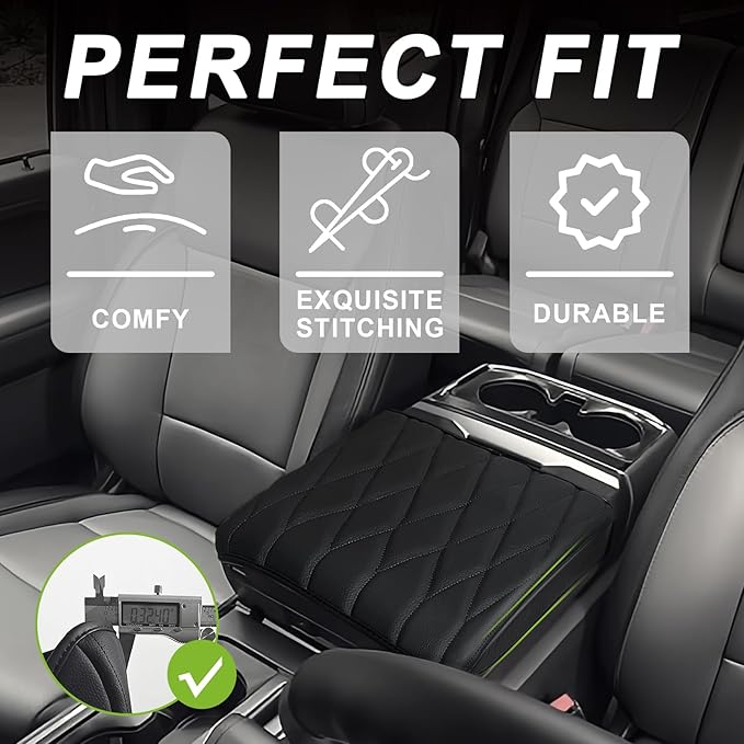 Muslogy Center Console Armrest Cover Compatible with Ford F-150 F150 2021-2025 Comfort Armrest Pad Arm Rest Cushion Vegan Leather Protector Regular Thick(WorkSurface ONLY)