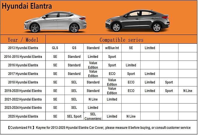 Kayme 6 Layers Car Cover Custom Fit for Hyundai Elantra (2006-2025) Waterproof All Weather for Automobiles, Outdoor Full Cover Rain Sun UV Protection.Silver