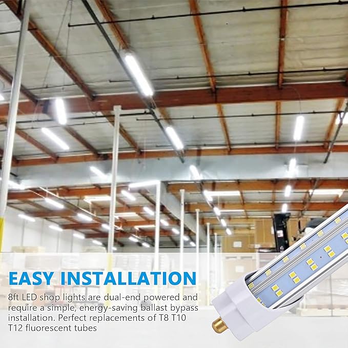 4 Pack, 120W 8ft Led Bulbs, 19500lm 6000k 8' Led Bulb, V Shaped Clear Cover T8 Led Tube Lights 8ft, T8 Led Bulbs 8 Foot, 8' Led Replacement for T8 T10 T12 F96t12 Fluorescent Tubes