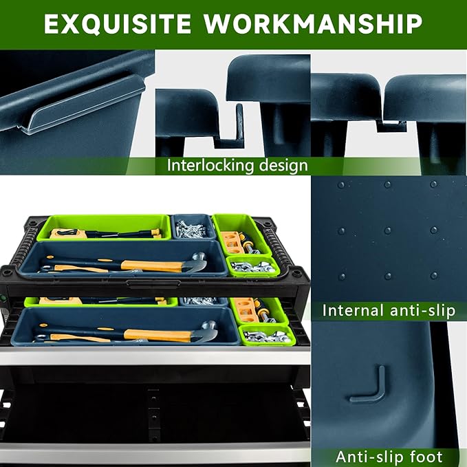 Tool Box Organizer Tray, Toolbox Desk Drawer Organizer, Tool Box Tray, Toolbox Organization Storage for Rolling Tool Chest (60PCS (Blue+Green))