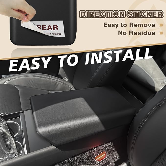 Muslogy Compatible with 2026+ Model Y Juniper Refresh Accessories Armrest Cover Protection TPE (Black) & Silicone Mat OEM Style 2PCS Set Non-Slip Waterproof