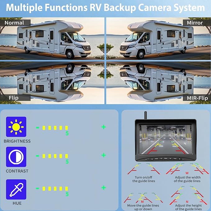 Solar Wireless Backup Camera Magnetic, 7 Inch Portable Installation RV Backup Camera, 1080P HD Rear View Camera, Rechargeable 7'' Monitor Kit for Car, IR Night Vision, 150° Wide Angle, DIY Guide Lines