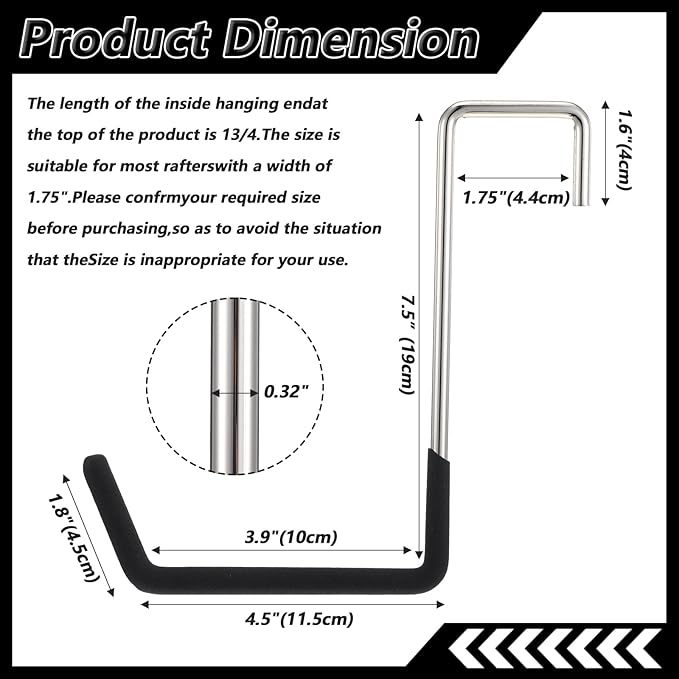 Rafter Hanger Hook, Large S Hooks for Hanging, Ladder Hanger, Bike Hooks, Garage Storage Organizer, Black 8PC
