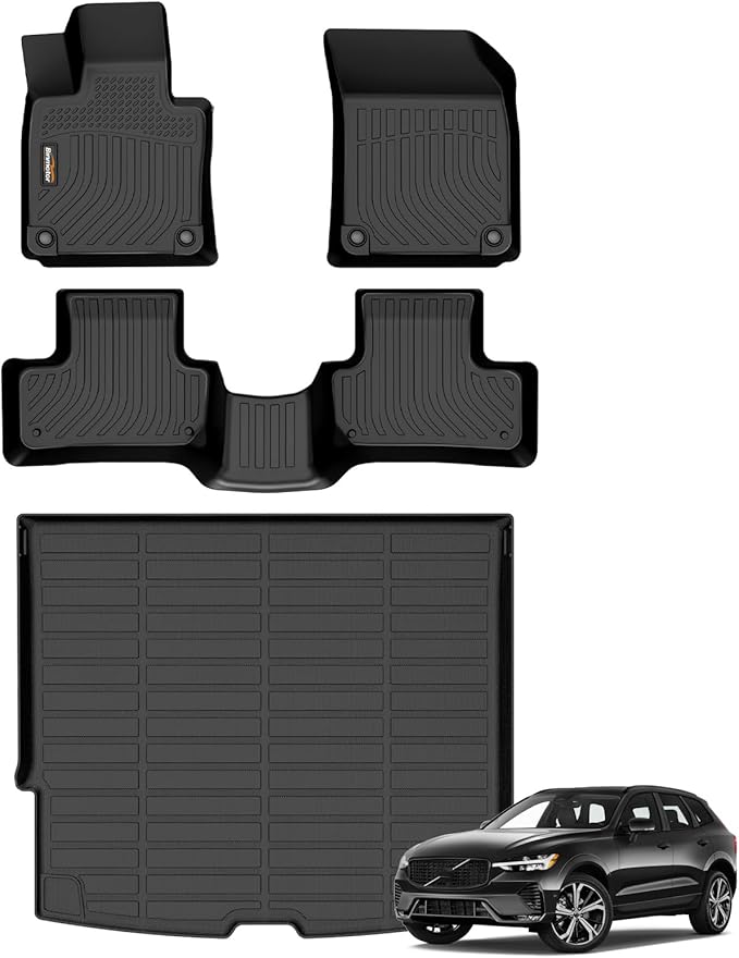 Binmotor-All Weather Car Floor Mats & Cargo Liner for Volvo XC60 2018-2025 (for T5/T6, Not for Recharge/Hybrid), TPE Rubber Liners Cargo Trunk Mat for Volvo XC60 Accessories