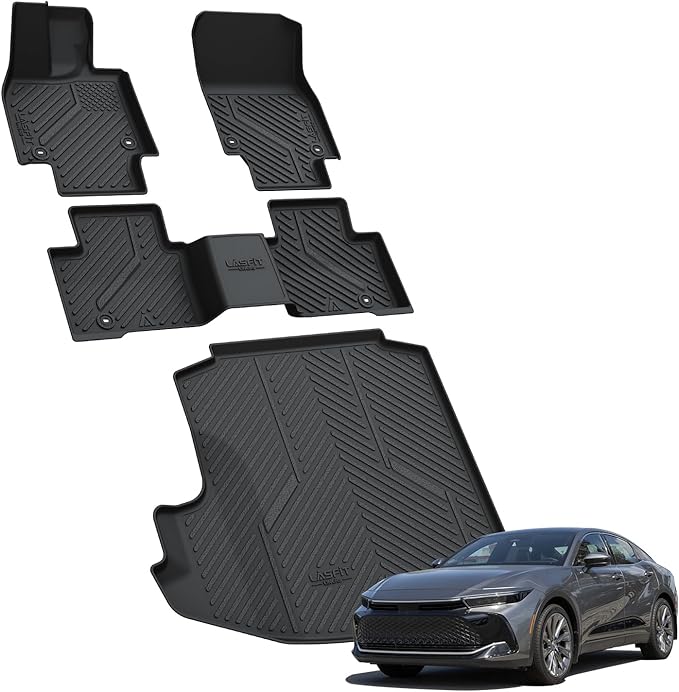 LASFIT Floor Mats&Trunk Mat for Toyota Crown 2023-2026 All Weather TPE Mats Custom Fit Floor Liner for Toyota Crown XLE/Limited/Nightshade/Platinum 1st&2nd Row Full Set Car Mats and Cargo Liner, Black