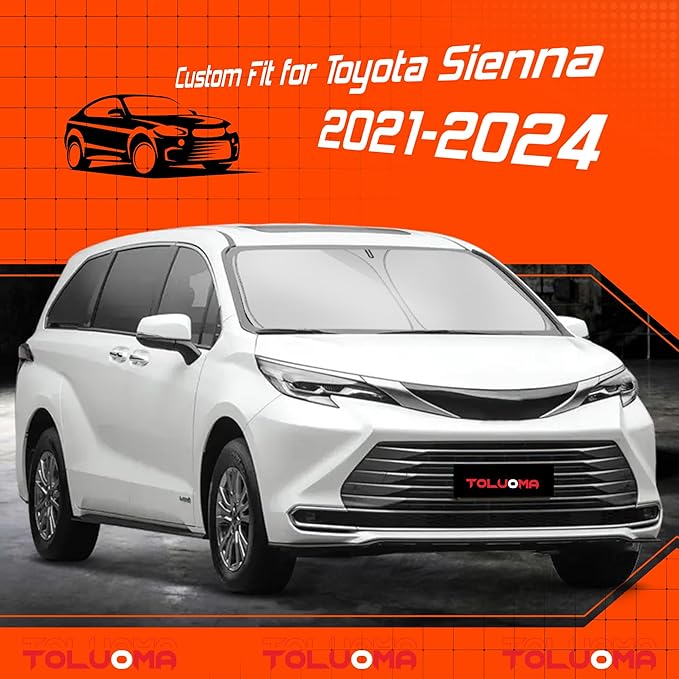 Custom Fit Windshield Sun Shade for Toyo-ta Sienna 2021-2025 - Full Coverage, 210T Reflective Fabric, Double-Layer Design - Blocks 99% UV Rays, Keeps Car Cool, Easy to Install and Store