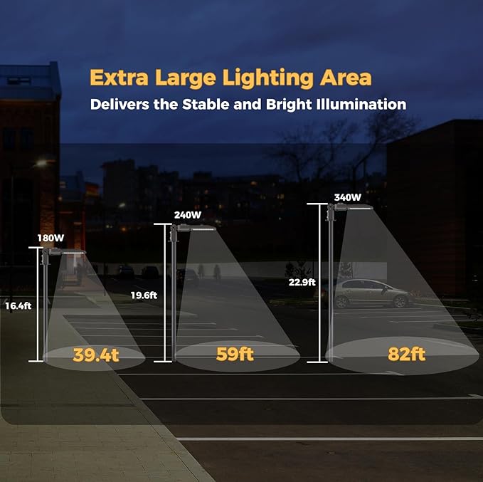 340W LED Parking lot Light Commercial Area Oudoor Lighting Street Light with Dusk to Dawn Photocell 61200Lm(180LM/W) 6000K IP65 Waterproof 100-277V for Driverway, Parking Lot 9 Pack