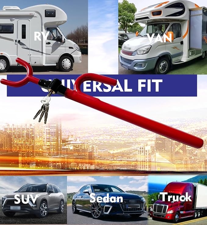 Steering Wheel Lock Anti-Theft Car Device Car Wheel Locks Heavy Duty Vehicle Security Steering Wheel Lock for Truck Car Vehicles Van Lorry SUV with 4 Keys, Elongated Length MAX 30.5“ Red
