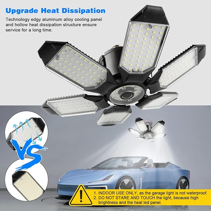 LED Garage Light - 160W LED Garage Ceiling Lights 16000LM Super Bright Garage Lighting with 6 Deformable Panels E26/E27 Screw in Led Shop Lights for Basement Workshop Warehouse Attic