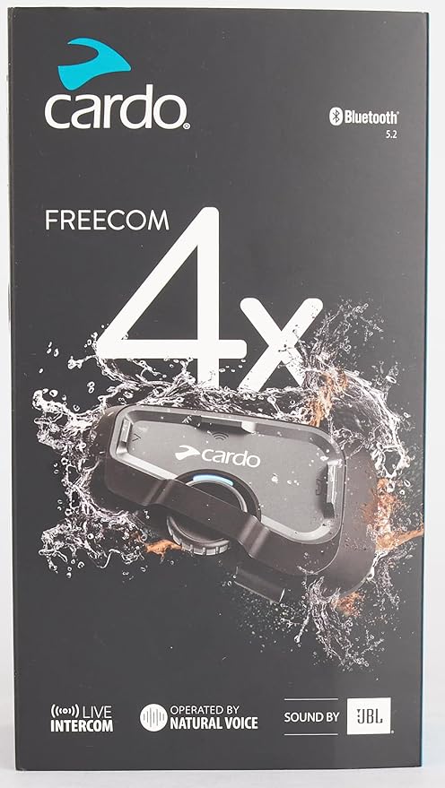 Cardo Systems FREECOM 4X Motorcycle 4-Way Helmet Bluetooth Communication System Headset Intercom, Universal Bluetooth Connectivity, Waterproof, 40mm Speakers - Single Pack