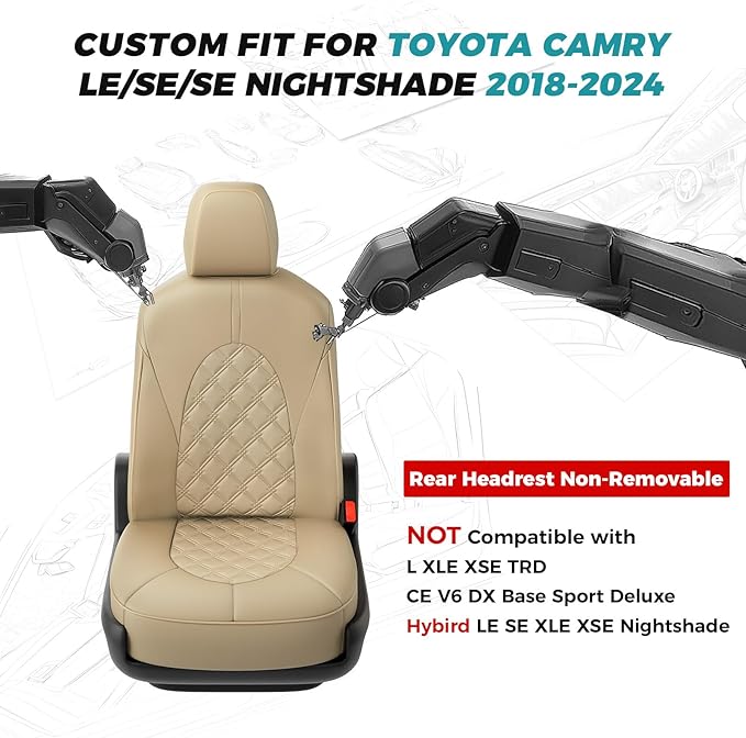 for Toyota Camry Seat Covers LE SE SE Nightshade 2018 2019 2020 2021 2022 2023 2024 - Custom Car Seat Covers Full Set, Waterproof Breathable Leather Seat Covers for Cars, Beige Not for Hybrid