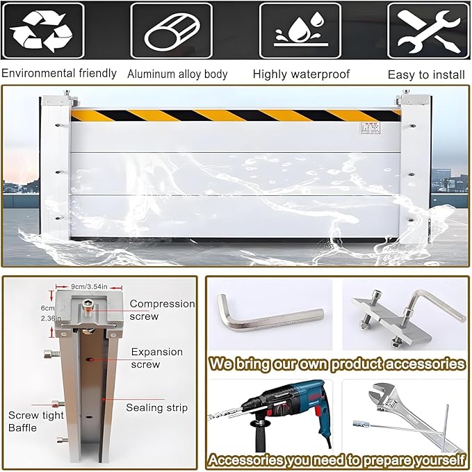 Flood Barriers for Home Exterior - Aluminum Alloy Outdoor Easy Flood Barrier Garage Doors Water Barriers for Flooding,H31.5 Inch/L15.5FT