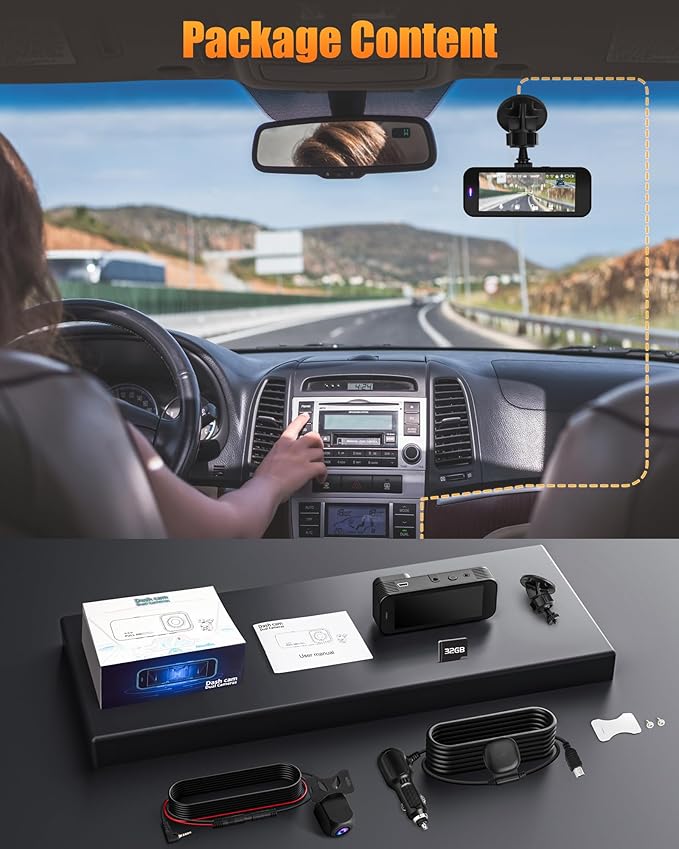 Dash Cam Front and Rear, 8K/2.5K UHD Dash Camera for Cars, Dash cam with 32GB Card, Built-in Wi-Fi & GPS, 3.16”IPS Screen, Night Vision, 170°Wide Angle, WDR, 24H Parking Mode