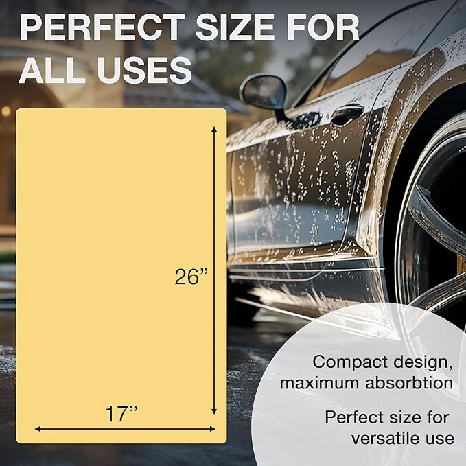 Premium Large Shammy Towel for Car - 2pk (26"x17") - Super Absorbent, Streak-Free, Lint-Free, Scratch-Free Cloth for Cars, Boats, Home - Long Lasting Synthetic Leather Chamois + Hanging Storage Tubes
