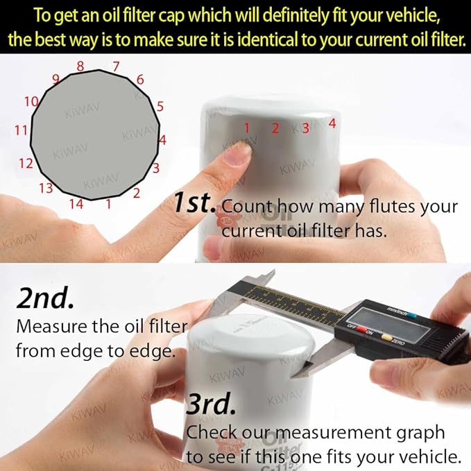 KiWAV Oil Filter Cap Wrench Tool compatible for 1984-2021 Harley Spin-on Oil Filters (Except '15-later XG) Twin Cam Oil Filters with 76 x 14 Flutes (Crank Sensor)