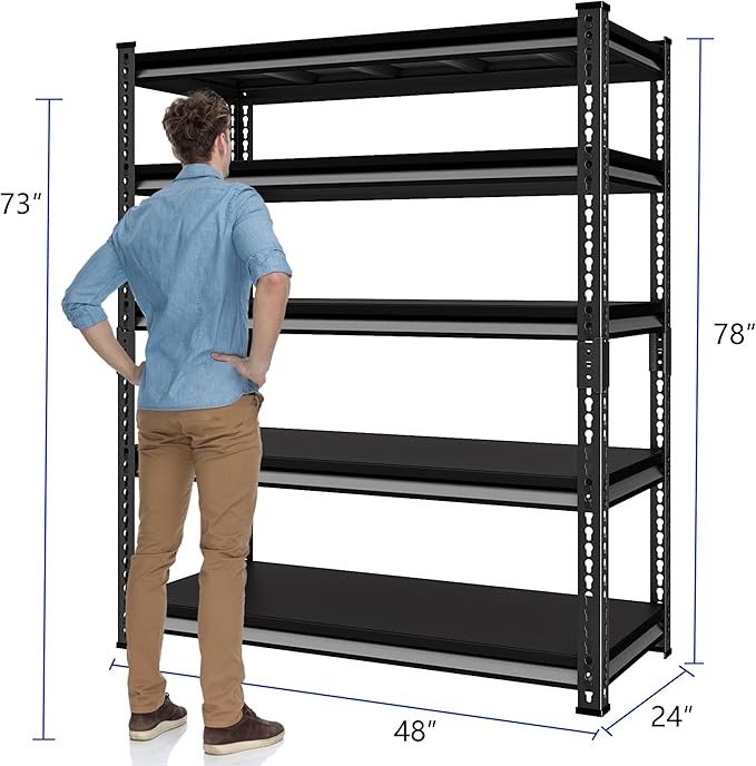 48" W Garage Shelving Heavy Duty, 3000LBS Loads Shelving Units and Storage Racks, 5-Tier Metal Garage Storage Shelves, Industrial Utility Shelf,48" Wx24 Dx78 H