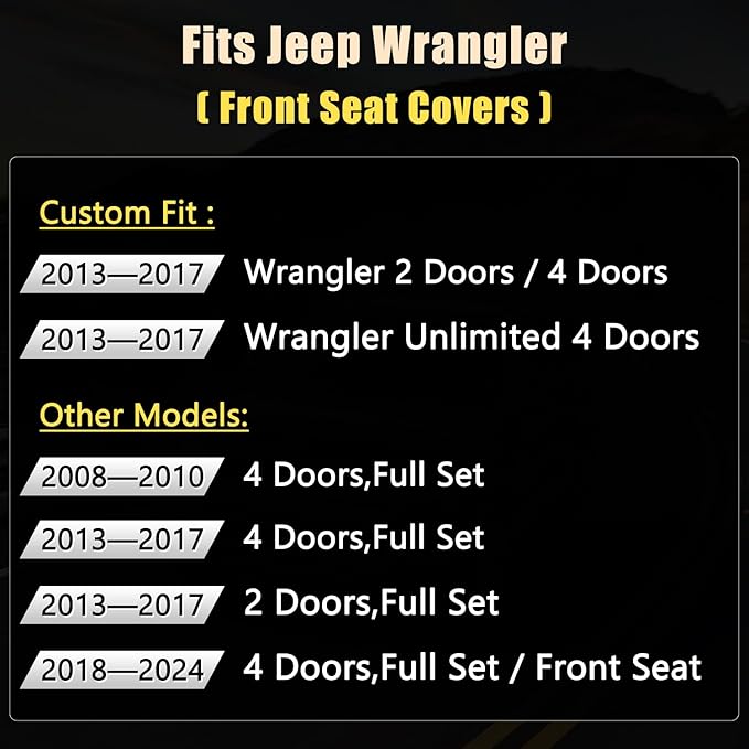 GIANT PANDA Customized Front Car Seat Covers for Jeep Wrangler JK 2/4 Door Sahara Sport Rubicon Unlimited Altitude 2013 2014 2015 2016 2017,Faux Leather - (Black)