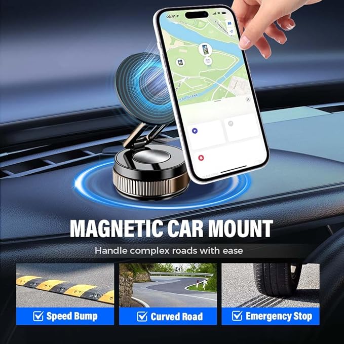360° Adjustable Vacuum Magnetic Phone Holder, 2025 Strong Suction Portable Magnetic Car Phone Stand,Universal Magnetic Phone Mount for Cars/Gyms/Mirrors/Smooth Surface (Black)