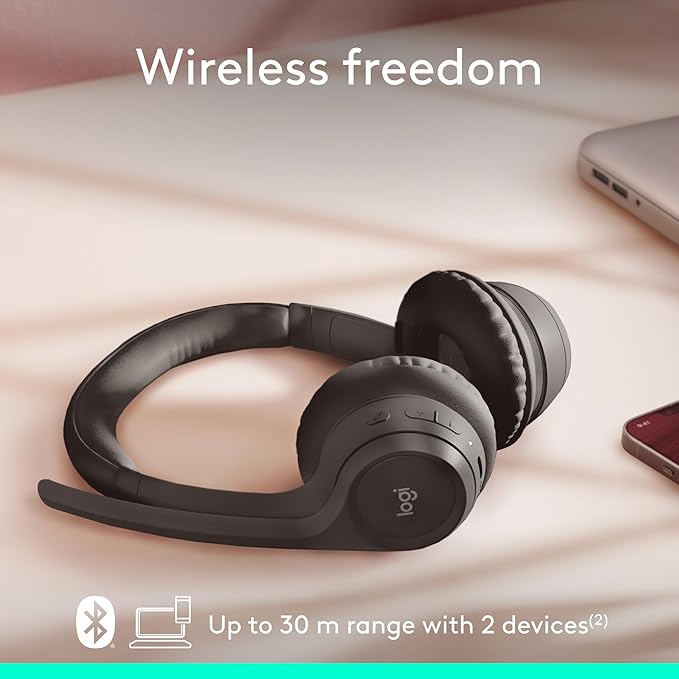Logitech Zone 301 Wireless Bluetooth Headset with Noise-Canceling Microphone, Compatible with Windows, Mac, Chrome, Linux, iOS, iPadOS, Android – Graphite