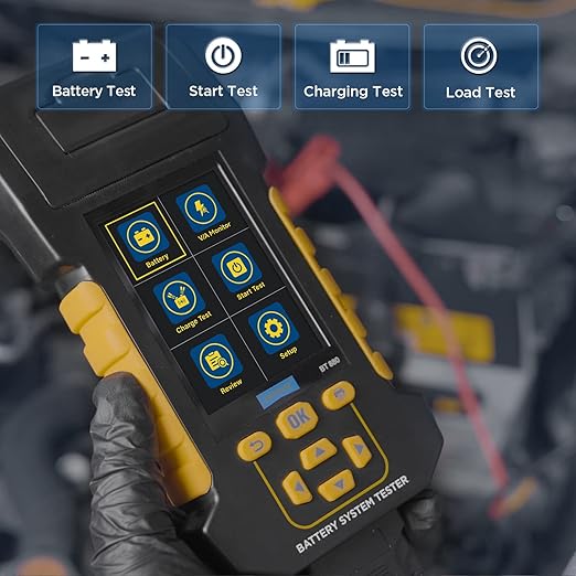 AUTOOL Car Battery Tester 12V 24V Automotive Battery Load Tester with Printer 20-2000CCA Alternator Tester, Cranking & Charging & Leakage Test, 3.2" Screen with Data Review Reverse Polarity Protection