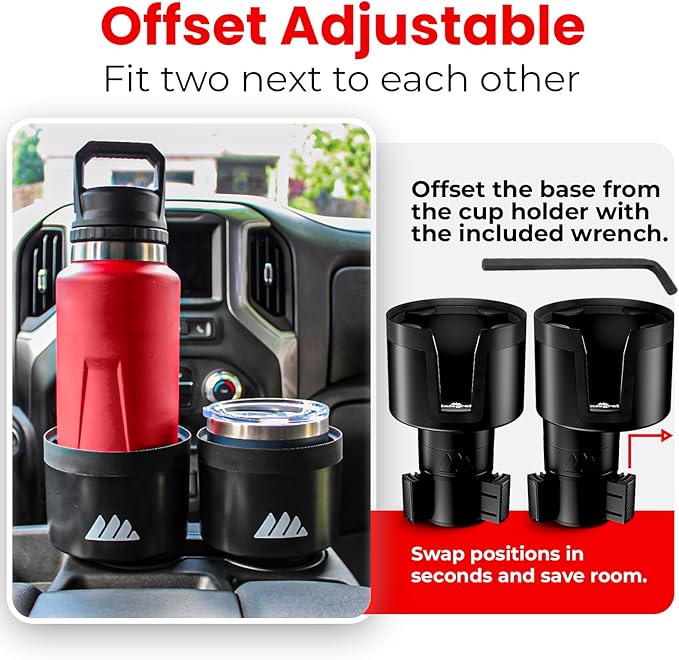 Integral Ultimate Expander Car Cup Holder - Adjustable Base - Expander & Organizer for Vehicles - Compatible with Coffee Mug, Yeti 14/24/36/46oz, Ramblers, Hydro Flasks 32/40oz, 3.4"-4.0" Bottles