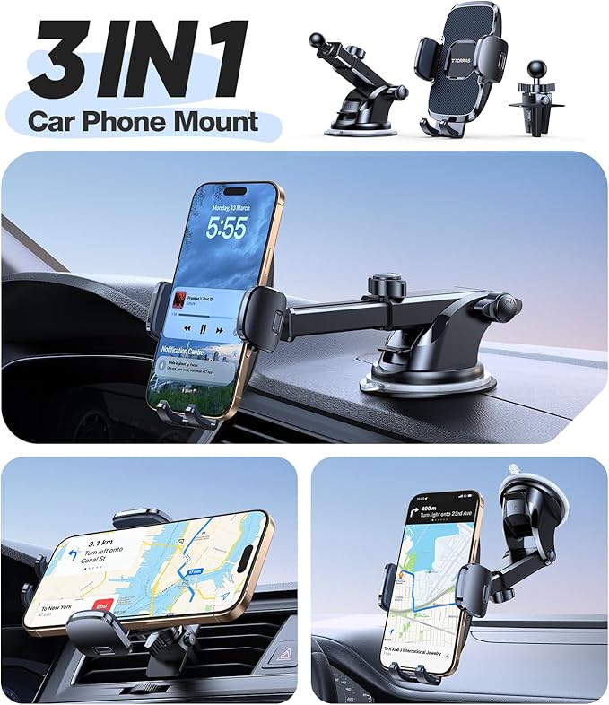 TORRAS 2025【Strongest Suction & Military-Grade】 Phone Holders for Your Car,【Patent & Safety Certs】 Car Phone Holder Mount Truck Stand for Dashboard Windshield Vent for iPhone 16 15 Pro Max, Navy Blue