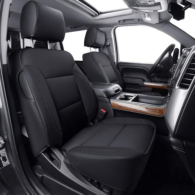 LUCKYMAN CLUB Custom Fit Seat Covers for 2014-2018 Chevy Silverado Sierra 1500, 2015-2019 Silverado Sierra 2500 3500 Crew Cab (Black)