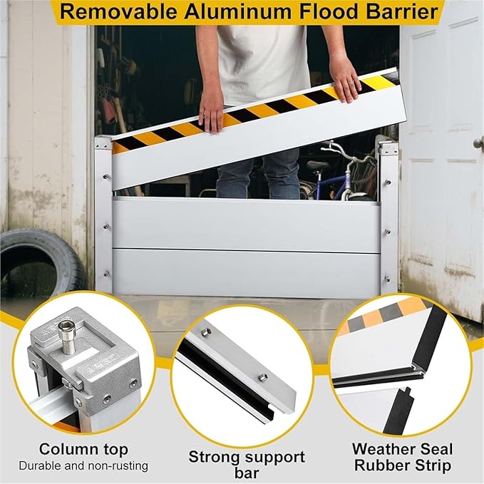 Reusable Heavy Duty Aluminum Flood Barriers for Home Exterior, Flood Protection Barriers Water Barrier Door Quick Detachable Garage Doors Detachable Mobile Rain Water Baffle (H 7.9 inch L 11.5FT)