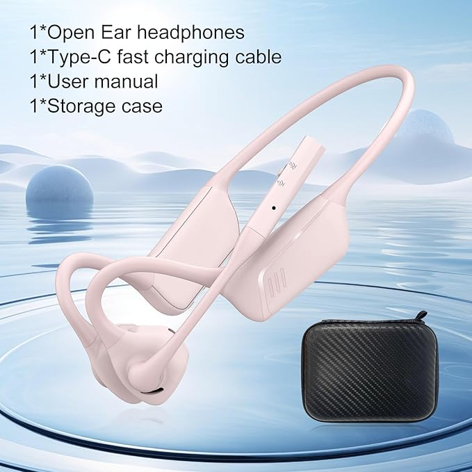 Open Ear Bluetooth Headphones with Microphone, Noise Cancelling Wireless Headset with Mute Button, Supports aptX/aptX-LL/aptX-HD, Designed for Meeting, Home Office,Driving -Not Bone Conduction(Pink)