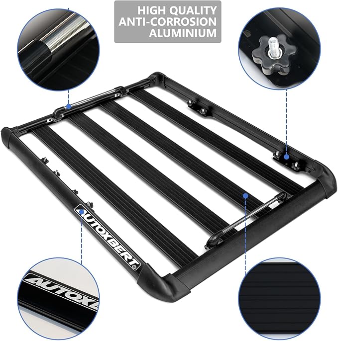 AUTOXBERT 50" x37.8" x3.54" Universal Aluminum Roof Rack Rooftop Cargo Carrier Luggage Basket 330LBS Heavy Duty Car Top Luggage Holder or Cars SUVs and Trucks