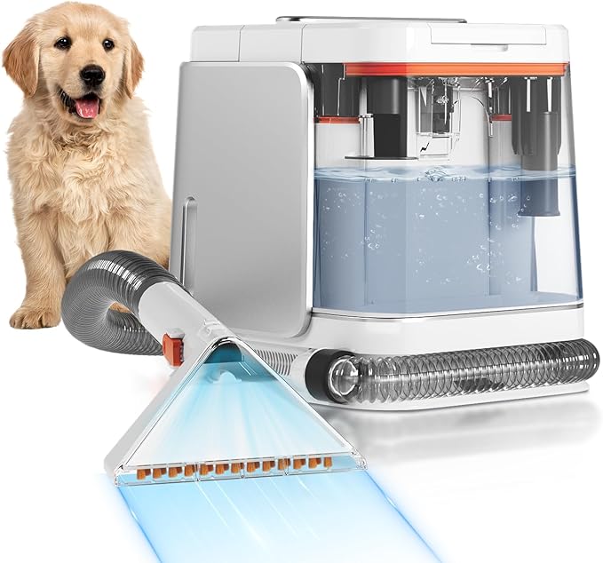 Portable Carpet and Upholstery Cleaner Machine - Multi-Surface Cleaner, Couch & Rug Shampooer with Powerful Suction, Handheld Cleaner for Pets, Spot, Stain, Car & Auto Detailer, Silver