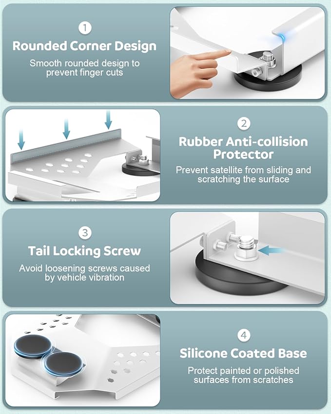 Starlink Mini Car Roof Mount, Starlink Mini Magnetic Mount for Car, 264lbs Heavy Duty Magnet, 4-Side Protection Magnetic Quick Release Sunroof Suction Cup Mounting Kit for Travel RV Accessories White