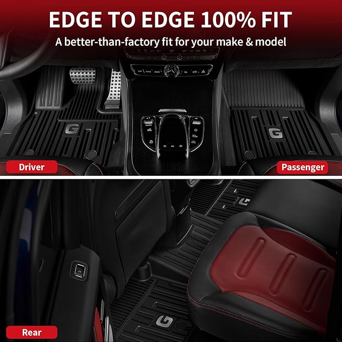 LASFIT Floor Mats for Mercedes Benz G Class 2026 2025 2024 2023 2022-2019 G550 / G580 / G63 AMG, All Weather TPE Custom Fit Car Mats for Benz G Class Floor Liners 2019-2026, 1st & 2nd Row Set, Black