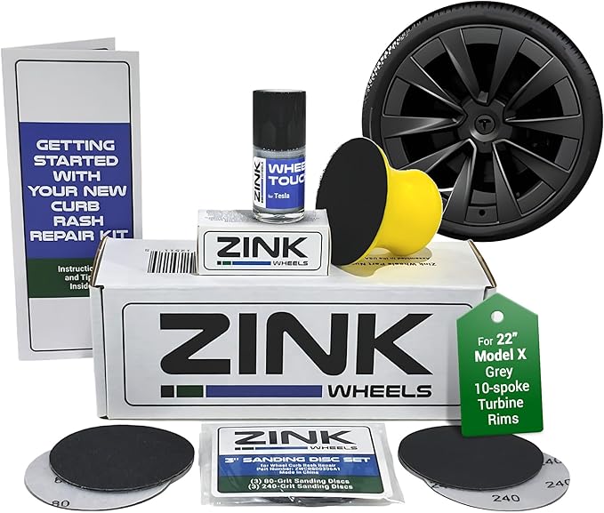 Premium Tesla Wheel Curb Rash Repair Kit for Model X 22-inch Grey Turbine Rims - DIY Kit with Color-matched Touch Up Paint - Made in USA