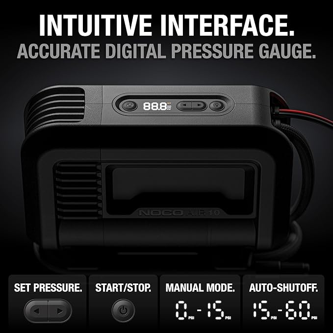 NOCO AIR10: UltraFast 10A Tire Inflator - 12V Portable Air Compressor Pump, 60 PSI Max – 36 SLPM Airflow Inflates 0–40 PSI in 3.8 Minutes – Digital Gauge + Auto-Shutoff