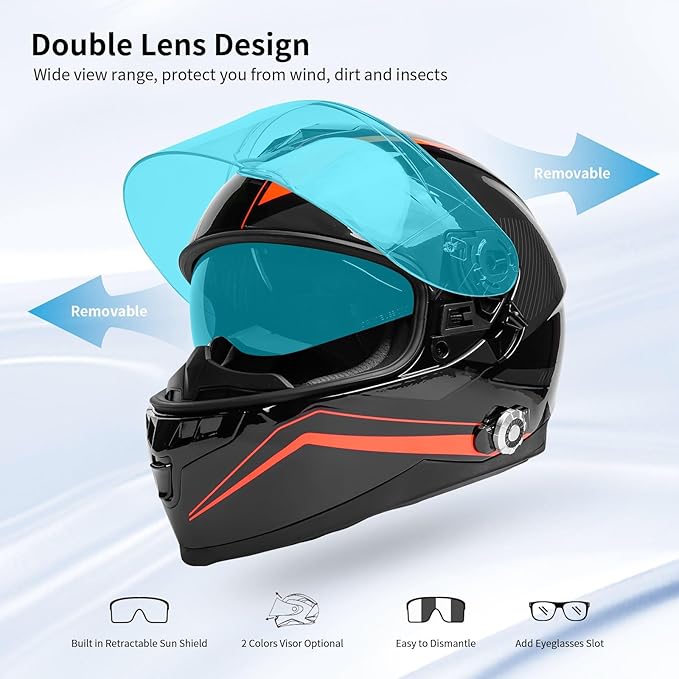 Full Face FreedConn Motorcycle Helmet Bluetooth 5.0 Integrated 2 Way Intercom DOT FMVSS-218 Rated Motorbike Helmet Communication with Dual Visor MP3 for Men Women New EPS